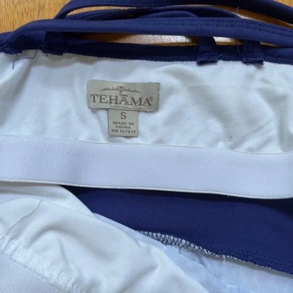 Tehama Tank Racerback Dress Stretch Strap Midi Turquoise Navy Fit Flare, Size S - Picture 4 of 9